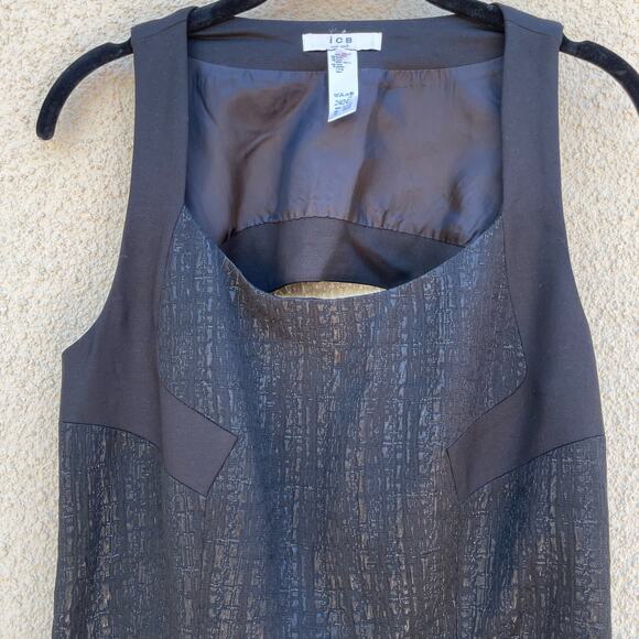 ICB New York Black Shimmery Dress 6 Cutout Pockets - Picture 3 of 7